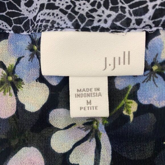 J. Jill Blouse Floral Sheer Blue Size Medium Petite - Picture 5 of 6